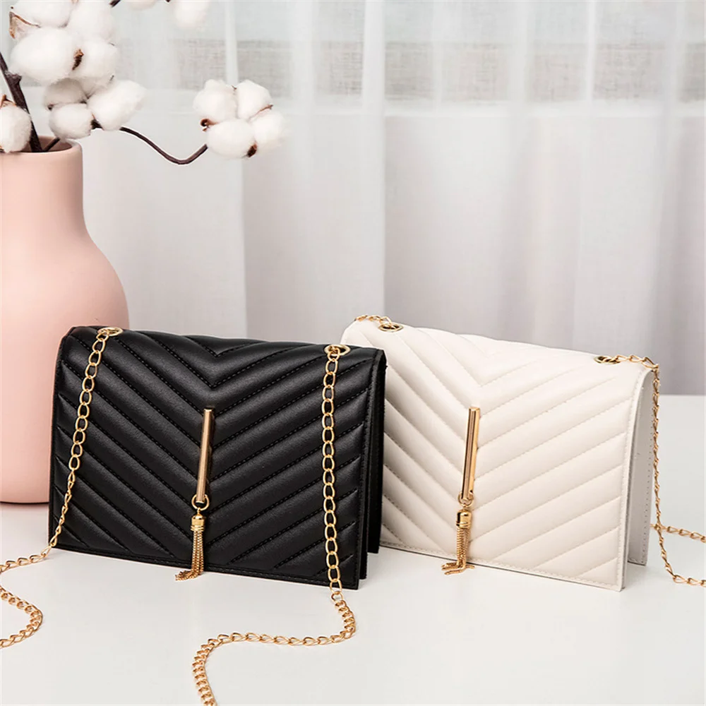 Women Bags Guess - ファッションタッセルフラップクロスボディバッグパターンミニチェーンショルダーバッグ女性のための Pu レザーホワイト/ブラックカジュアルトラベルスクエアバッグ