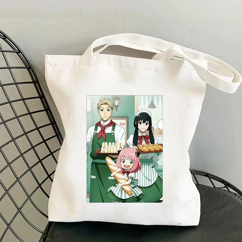 Women X Bags - かわいいスパイ X ファミリーショッピングバッグプリントキャンバスアニメショルダーバッグキャンバストートエコ大容量レディースポータブルショッピングバッグ