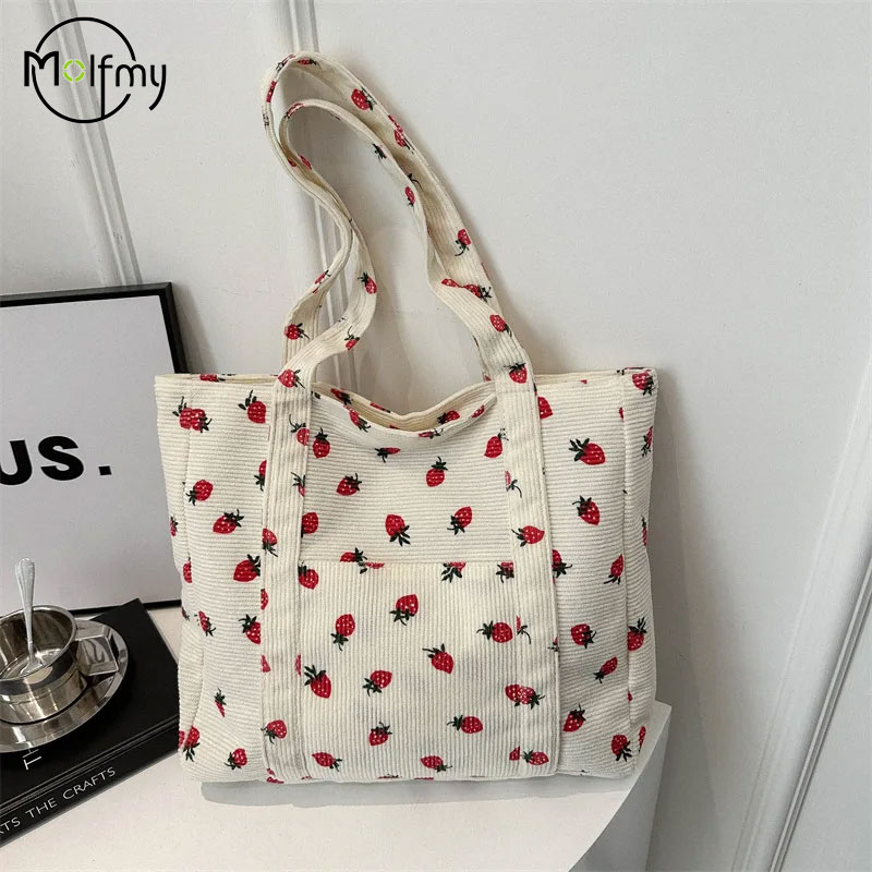 Women Bags Guess - コーデュロイ ハンドバッグ イチゴ ビーチバッグ おしゃれ 多用途