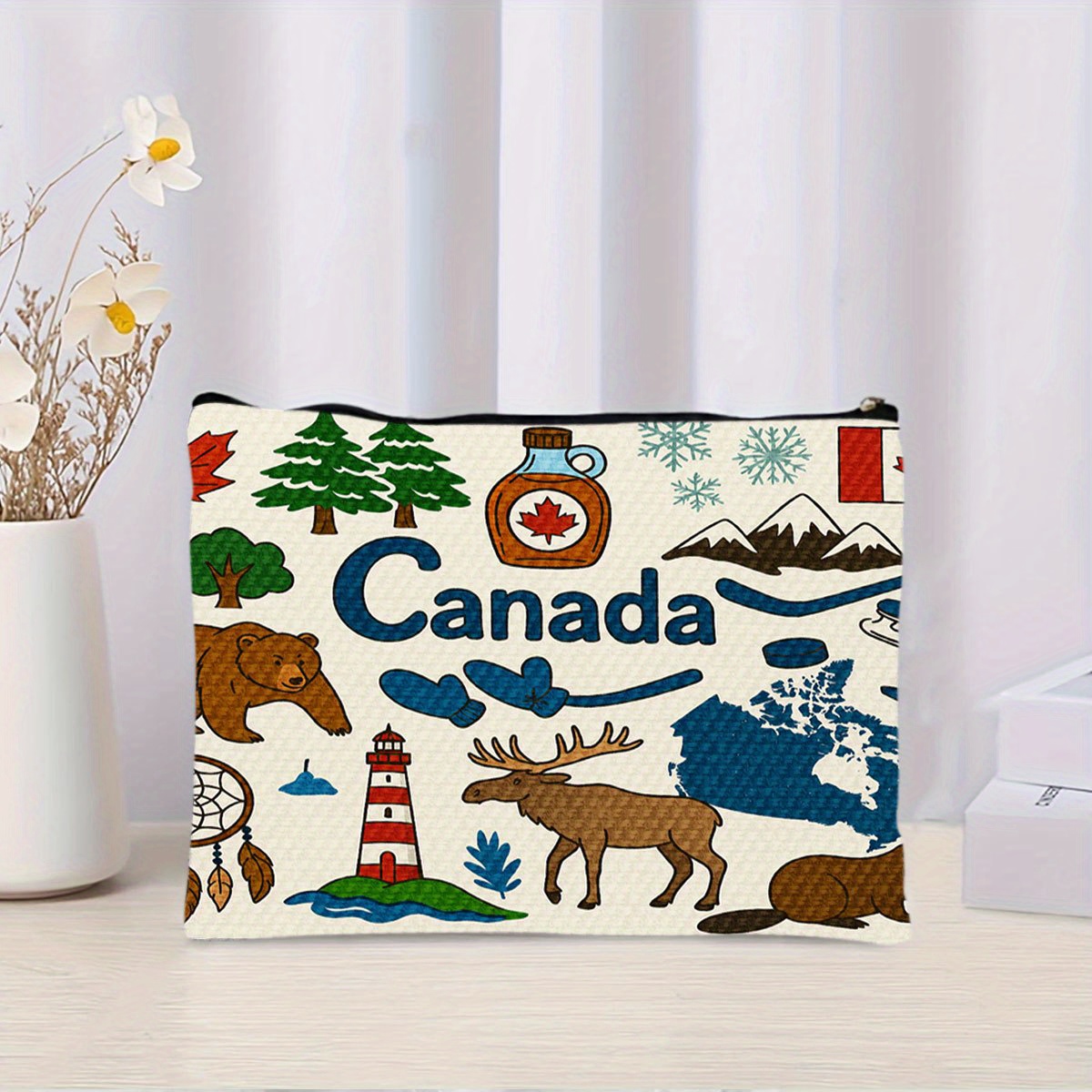 Women Bags In Canada - カナダをテーマにした化粧品バッグ - 女性用のかわいい多機能ジッパーポーチ、ジュエリー収納バッグ