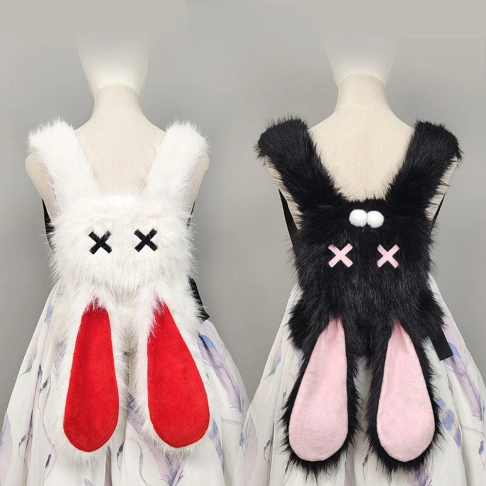 Women X Bags - Y2Kパンク風ぬいぐるみバニーバックパック、X字型の目と長い耳付き、大容量ゴス系バッグ、女性、女子、学校、旅行、コスプレ用