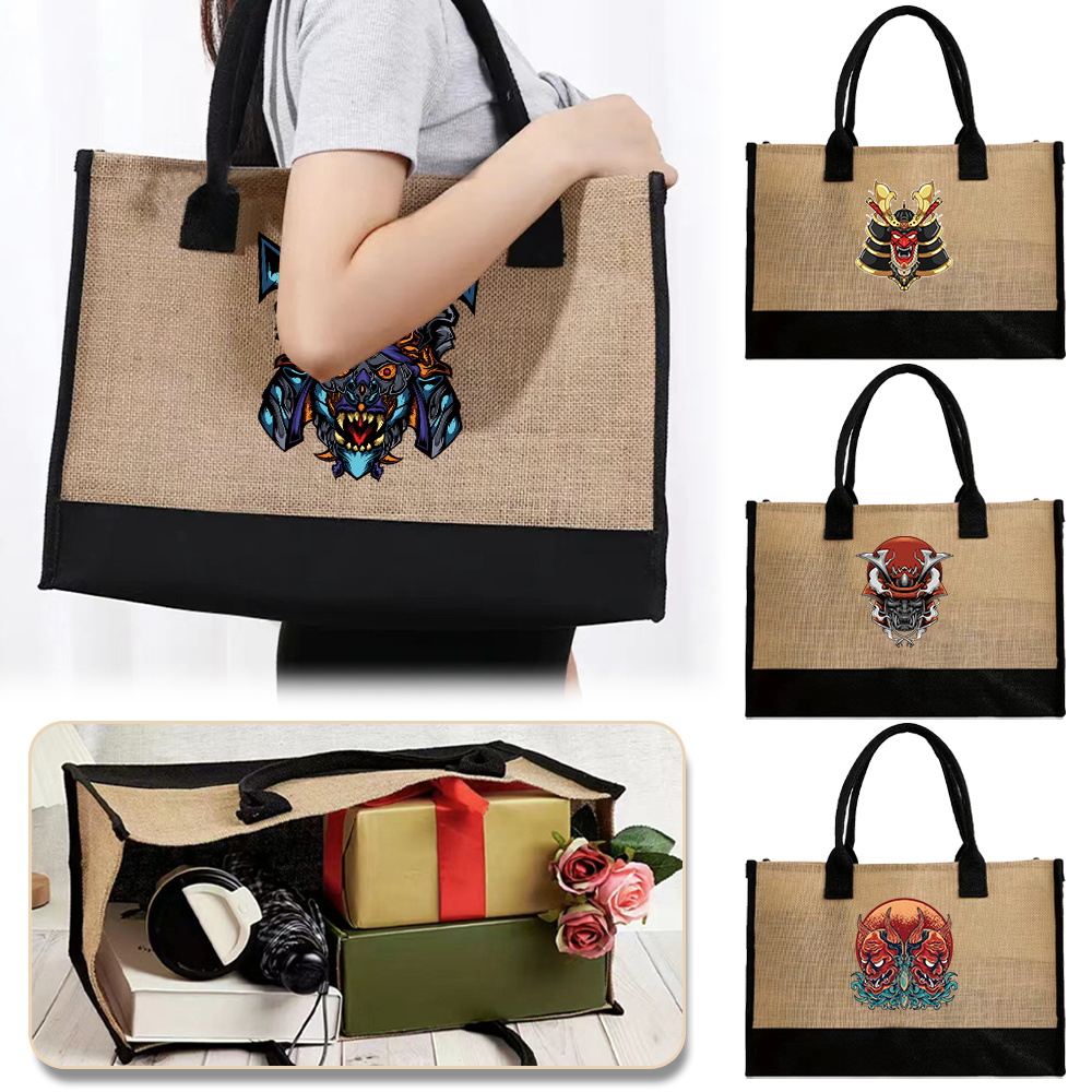 Women Bags Jute - ショッパーバッグ バッグ ヴィンテージ ジュート トートバッグ モンスターパターン