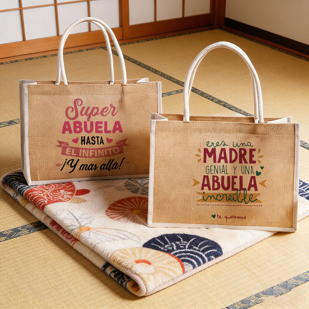 Women Bags Jute - あなたは素晴らしいお母さんであり、素晴らしいおばあちゃんです プリント入りジュートバッグ レディースハンドバッグ 女性用ショルダーバッグ アブエラ黄麻布バッグ