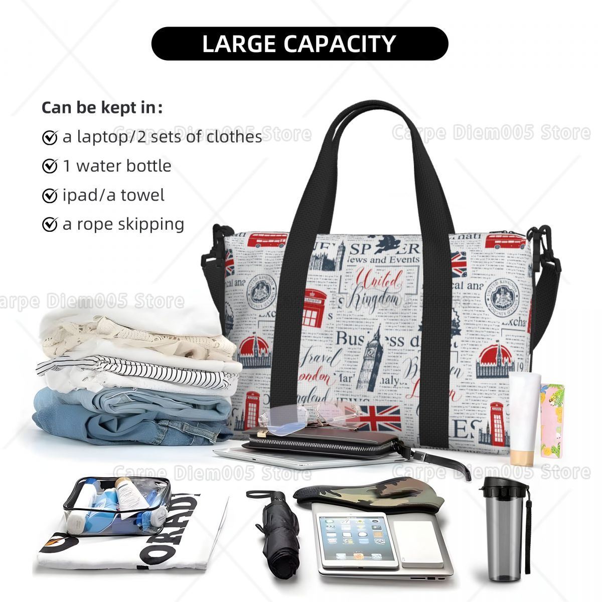 ヴィンテージ英国ロンドン新聞旅行荷物バッグ折りたたみハンドト - Women Bags Uk のレビューと価格