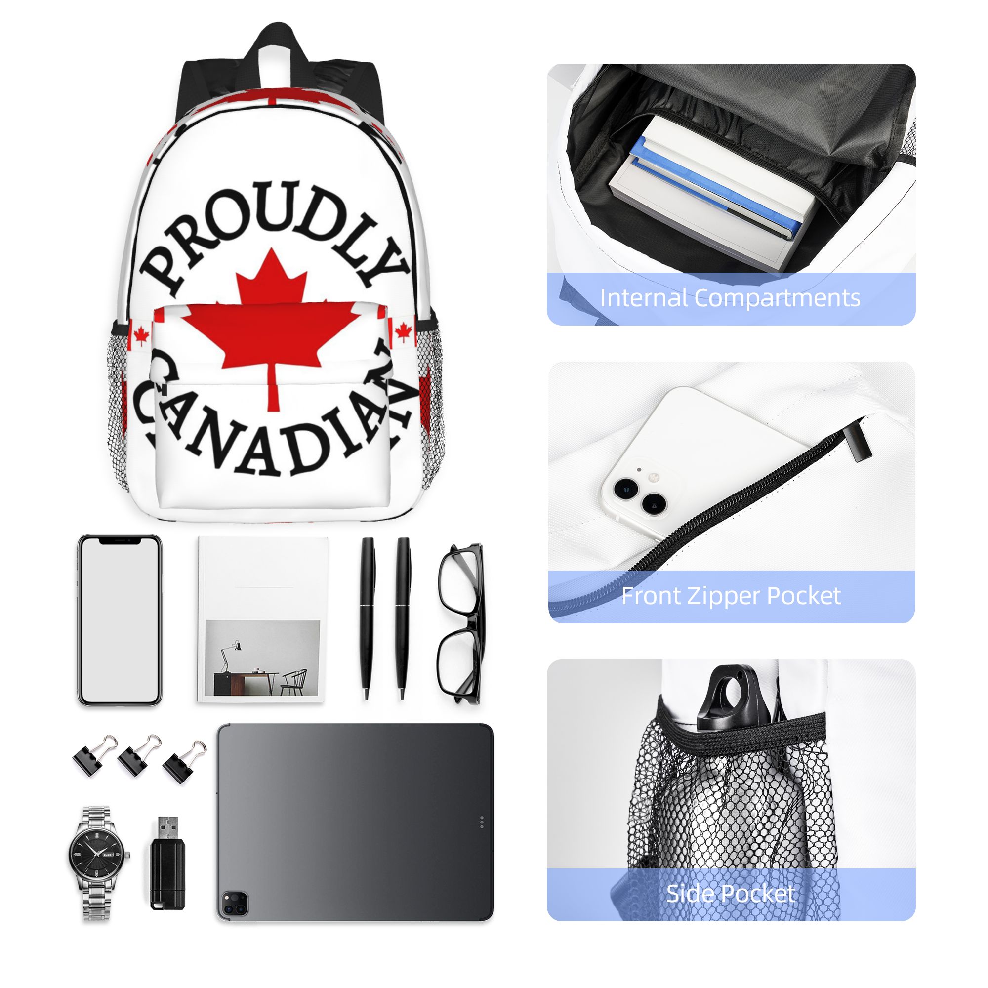 メープルリーフと国旗をあしらった誇り高きカナダ人向けバックパ - Women Bags In Canada のレビューと価格