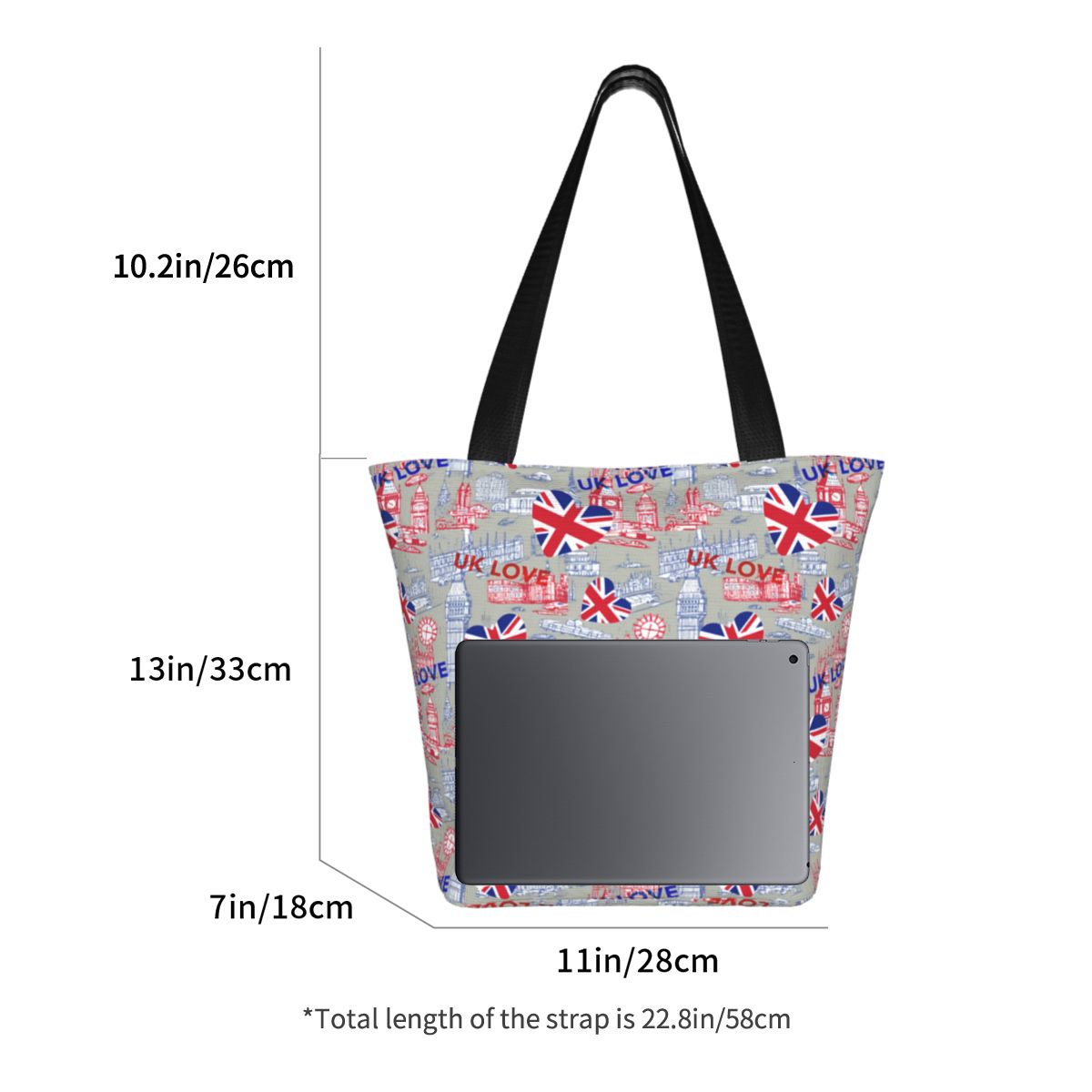 英国のカスタム旗愛食料品ショッピングトートバッグ女性面白いキ - Women Bags Uk のレビューと価格