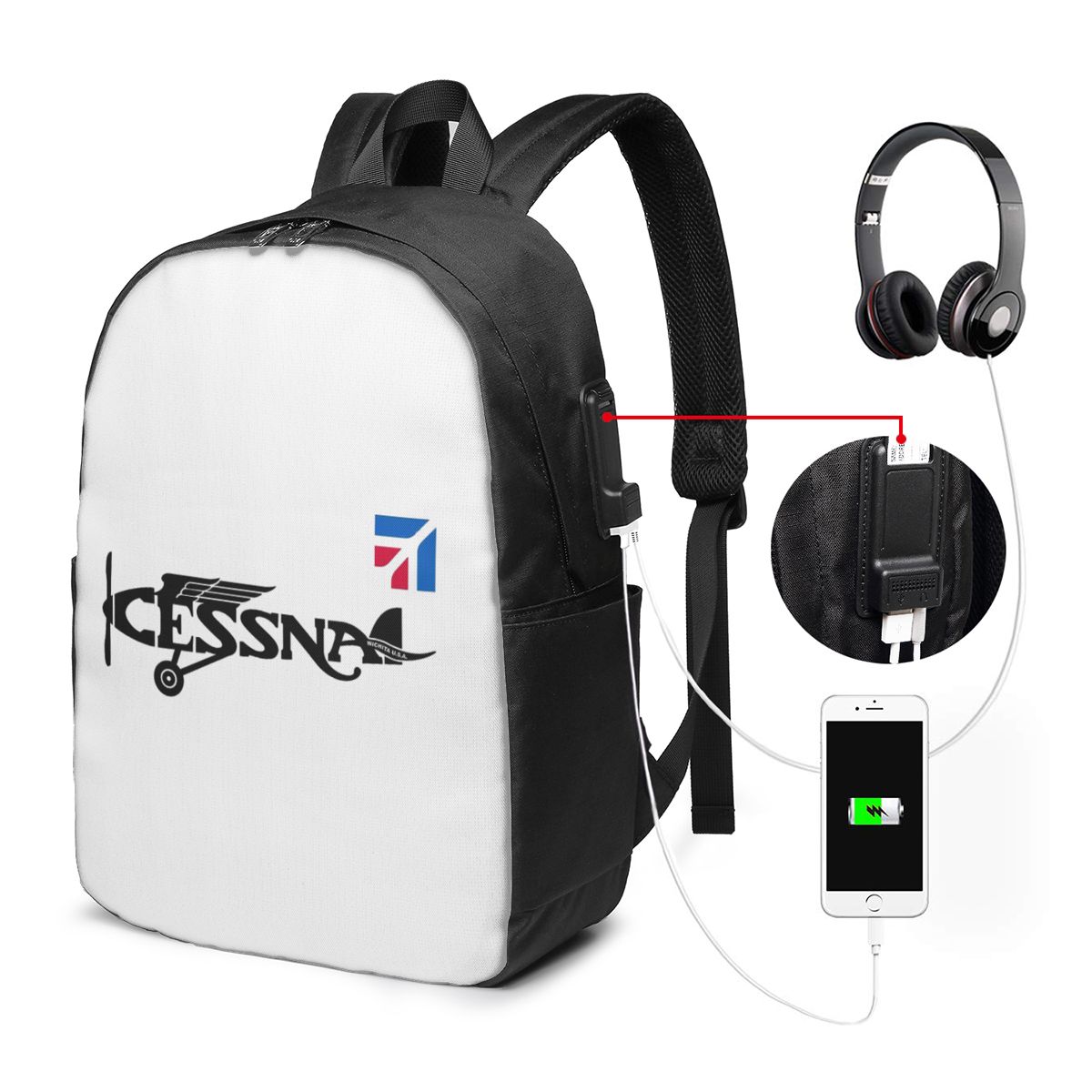 セスナロゴバックパック旅行ノートブックバッグコンピュータ大学 - Women Bags For Women のレビューと価格