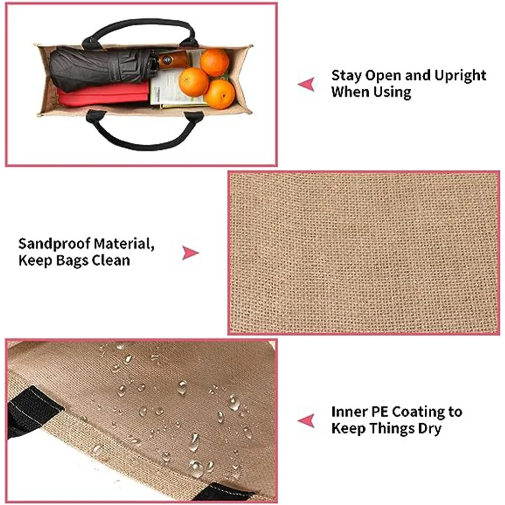 リネントートショッピングバッグ サムライ柄黄麻布手描き女性用 - Women Bags Jute のレビューと価格