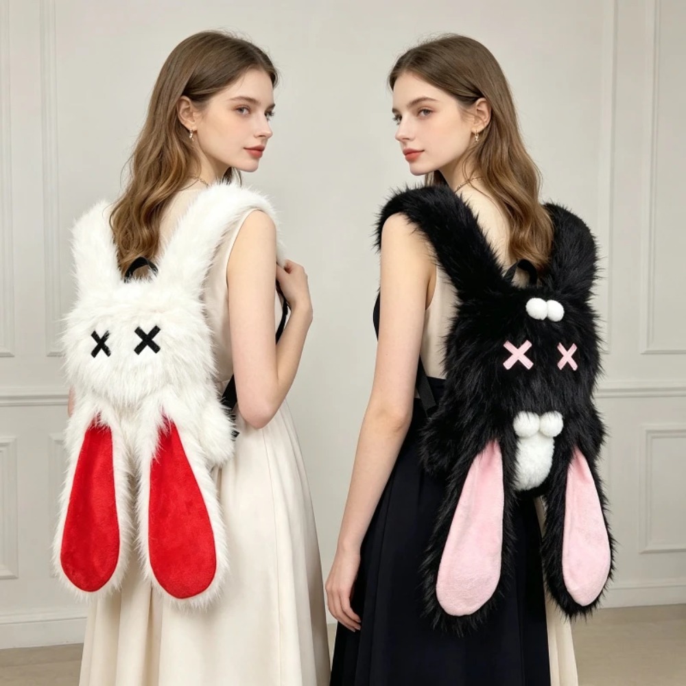 Y2Kパンク風ぬいぐるみバニーバックパック、X字型の目と長い - Women X Bags のレビューと価格