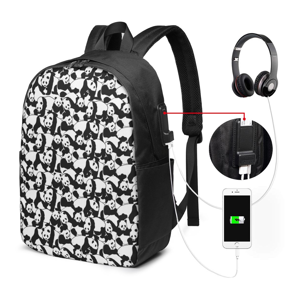 パンダ柄バックパック旅行ノートブックバッグコンピュータ大学生 - Women Bags For Women のレビューと価格